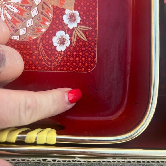 Vintage Toyo Japan Laquerware Nesting Tray Set 3 Maroon Metallic Oriental in box - Picture 4 of 5